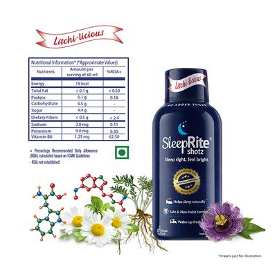 SleepRite Shotz - Litchi-Licious (Pack of 6 x 60 ml) - Mental Health