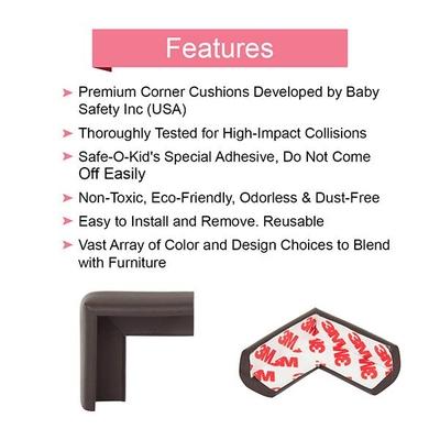 Baby Safety Inc Safe-O-Kid - High Qualityhigh Density L-Shaped Small Nbr Corner Cushions - Dark Brown (Pack of 4) - Baby Safety