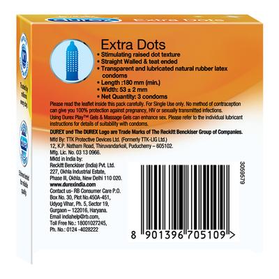 Durex Condoms - Extra Dots 3's - Plain/Flavoured Condoms