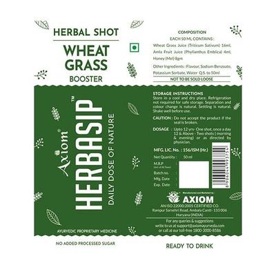Axiom Herbasip Wheatgrass Juice Shots (Pack of 6 X 50 ml) - Ayurvedic Juices