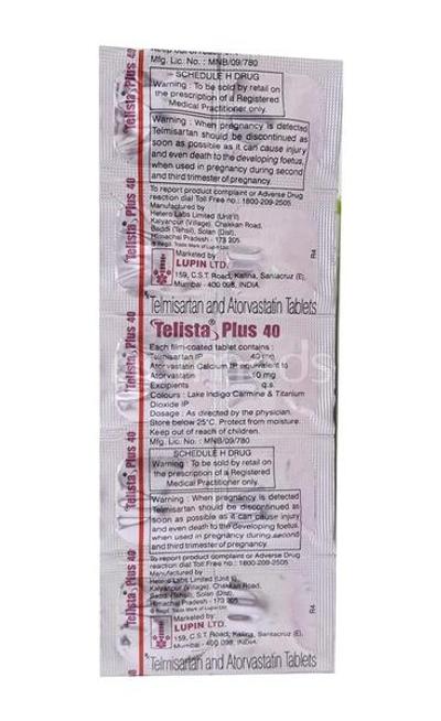 Telista Plus 40mg Tablet 10'S - Hypertension-Ang