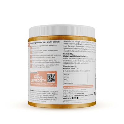 Neuherbs Classic Omega Peanut Butter - Crunchy 400 gm - Nutritional Bars