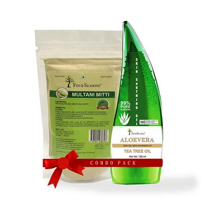 Four Seasons Aloevera Gel 120 ml + Multani Mitti 100 gm (Combo Pack) - Health Products