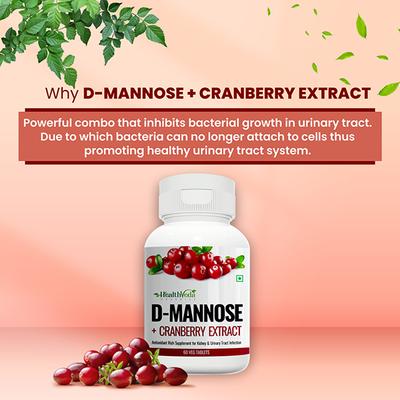Health Veda D Mannose + Cranberry Extract Veg Tablet 60 ml - Herbal Dietary Supplement