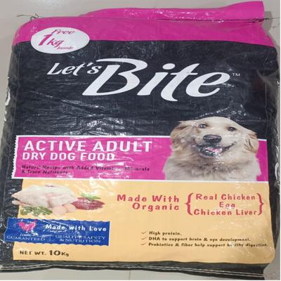 Let's Bite Active Adult Dry Dog Food with Real Chicken Egg Chicken Liver (Extra Free 1Kg) 10 kg - Petfood