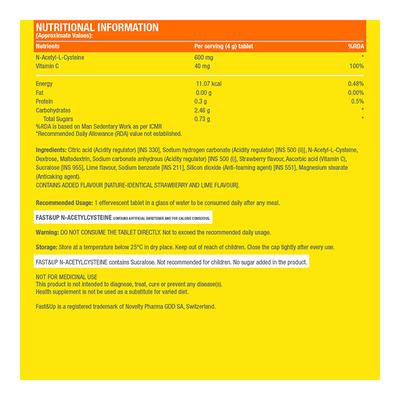 Fast&Up N-Acetylcysteine Effervescent Tablet - Strawberry Flavour 20's - Calcium And Minerals