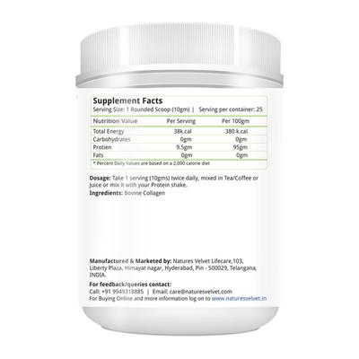 Natures Velvet Hydrolyzed Collagen Powder - Unflavoured 250 gm - Speciality Medicines
