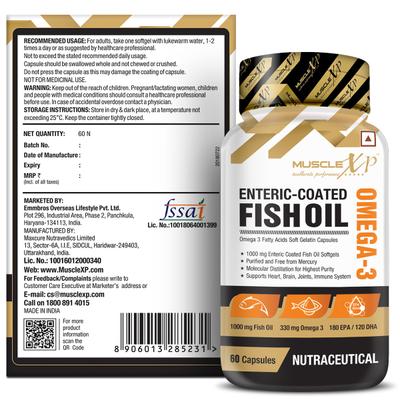 MuscleXP Omega-3 Enteric-Coated Fish Oil Softgels 60's - Omega Fish Oil Fatty Acids