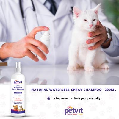 Petvit Plant Based Natural Waterless Spray Shampoo- -For All Breeds Dogs & Cats 200 ml - Pet Grooming
