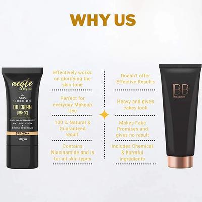 Aegte Organics Skin Corrector DD Cream (BB+CC) Broad Spectrum SPF 25++ (Light) 30 gm - Foundation