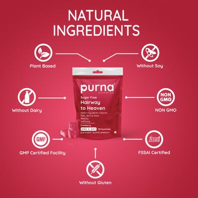 Purna Gummies Sugar Free Biotin Cranberry Flavour Gummy for Hair, Nails and Skin, 1 Daily 30's - Hair & Skin