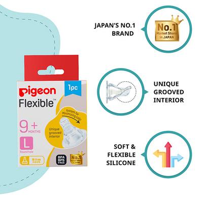 Pigeon Flexible Slim Neck Round Hole 9+ Months Peristaltic Nipple (L) 1's - Feeding & Nursing