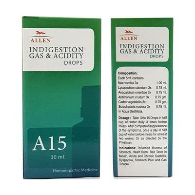 Allen A15 Indigestion Gas & Acidity Drops 30 ml - Homeopathic Drops