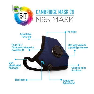 Dettol Cambridge Basic N95 Mask - Anti Virus, Reusable & Washable (Navy Blue, S) - Surgical Consumable