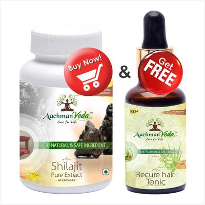 Aachman Veda Shilajit + Pure Extract Capsule 60's & Aachman Veda Recure Hair Tonic 30 ml (Free) 1's - Speciality Medicines