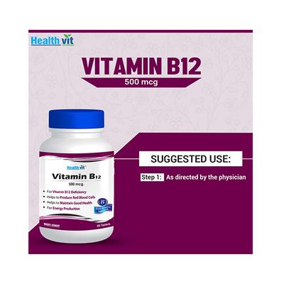 HealthVit Vitamin B12 500 mcg Tablets 60's - Multi-Vitamins