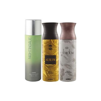 Ajmal 1 Nightingale, 1 Aurum Femme And 1 Shadow Him Deodorants Pack of 3 200 ml - Deodorants/Roll-Ons
