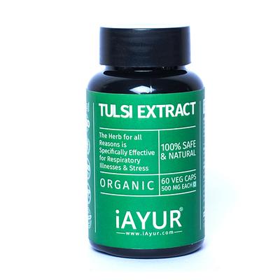 iAYUR Organic Tulsi Extract 500 mg Veg Capsule 60's - Herbal Dietary Supplement