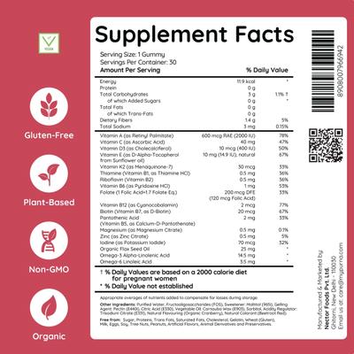 Purna Gummies Prenatal Cranberry Flavor Gummies for Pregnancy with Vitamin K2 30's - Women Health