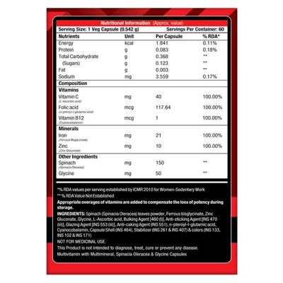 MuscleXP Iron + Folic Acid Blood Booster Daily Vital Veg Capsule 60's - Amino Acids