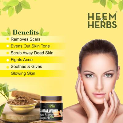 Heem & Herbs Scars Remover Face Pack - Sandalwood 100 gm - Face Packs