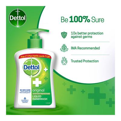Dettol Liquid Handwash - Original 200 ml + Free Dettol Liquid Handwash Refill - Original (Pack of 2 x 175 ml) - Hand Sanitizer