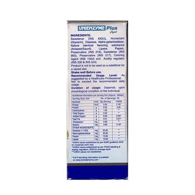 UNIENZYME PLUS SAUNF FLAVOUR SUGAR FREE Liquid 200ml - Digestion-Dig