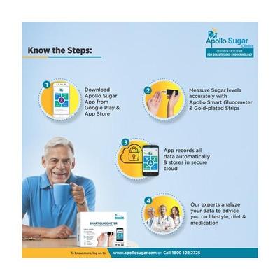 Apollo Sugar Glucome Glucometer with Test Strips 50's - Blood Glucose Monitors/Strips