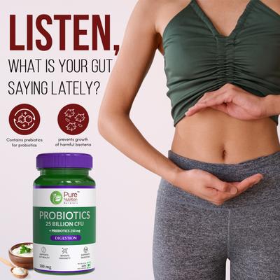 Pure Nutrition Probiotics 25 Billion CFU + Prebiotics 500 mg Veg Capsule 60's - Digestive Health