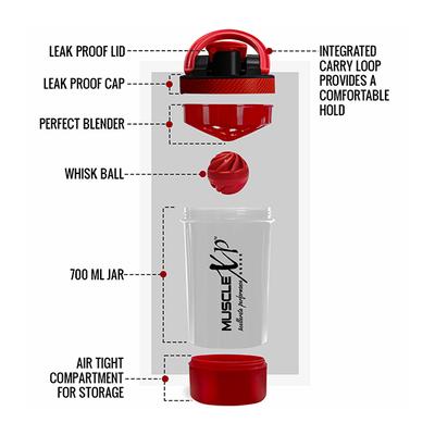 MuscleXP Power XP Gym Shaker - Transparent & Red 700 ml - Workout Essentials