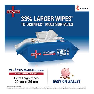 Tri-Activ Multi-Purpose Germ Protection Wipes - Extra Large 80's - Facial Wipes & Tissues