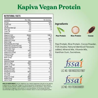 Kapiva Vegan Protien Post-workout Powder - Chocolate Flavour 1 kg - Health Products
