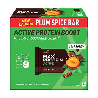 RiteBite Max Protein Active Plum Spice Bar (Pack of 6 x 70 gm) - Nutritional Bars