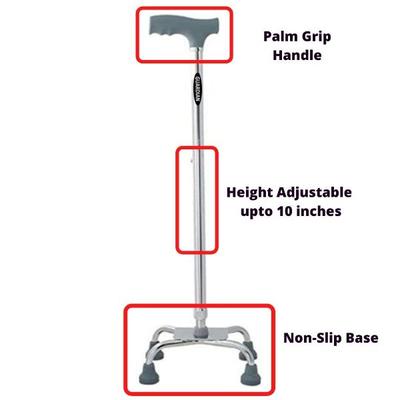 Guardian 4 Leg Walking Stick - Grey - Walker & Walking Stick