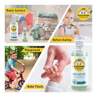 Tiffy & Toffee 99% Water Baby Wet Wipes (Pack of 6 x 80's) + Non-Alcoholic Hand Sanitizer - Tulsi 500 ml - Diapers & Wipes