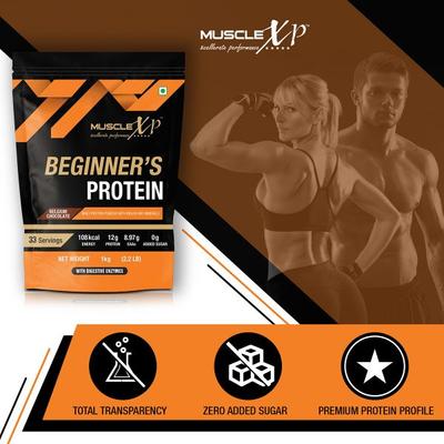 MuscleXP Beginner's Whey Protein Powder - Belgium Chocolate 1 kg - Whey Proteins