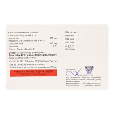 Cnx Clav 625 Tablet 10's - Bacterial Infections-Pen