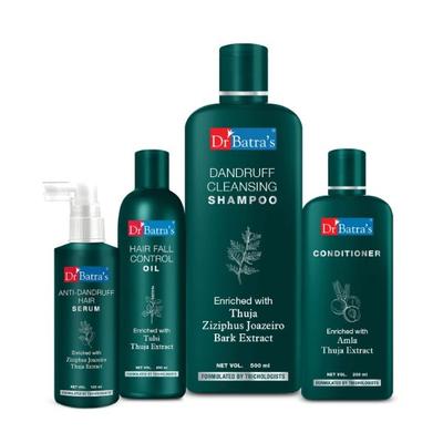 Dr Batra's Dandruff Cleansing Shampoo 500 ml + Hair Fall Control Oil 200 ml + Conditioner 200 ml + Anti-Dandruff Hair Serum 125 ml - Hair Treatment