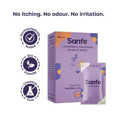 Sanfe 3 IN 1 Intimate Wipes - Lavender & Chamomile (Pack of 20) - Intimate Care
