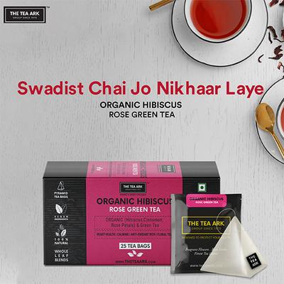 The Tea Ark Organic Tea Bags- Hibiscus Tea, Cinnamon and Rose Petals, with Natural Green Tea 25's - Green/Herbal Teas