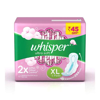 Whisper Ultra Soft Pad (XL) Sanitary Pad 6's - Sanitary Napkins