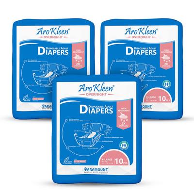 AroKleen Overnight Disposable Adult Diapers (XL) (127 cm - 170.18 cm) (Pack of 3 x 10's) 1's - Adult Diapers & Pads