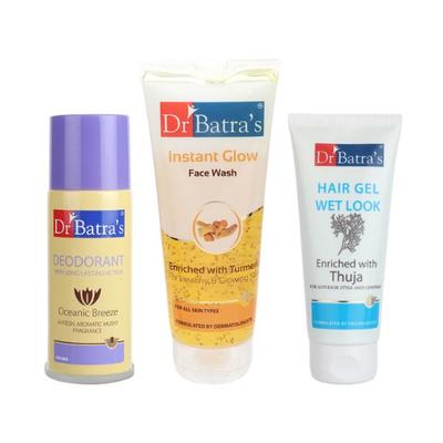 Dr Batra's Instant Glow Face Wash 200 gm + Wet Look Hair Gel 100 gm + Deodorant 100 gm - Personal Care (Ayush)