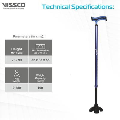 Vissco Avanti Plus T Shape Aluminum Walking Stick With Big Shoe - Wheelchairs & Walking Sticks
