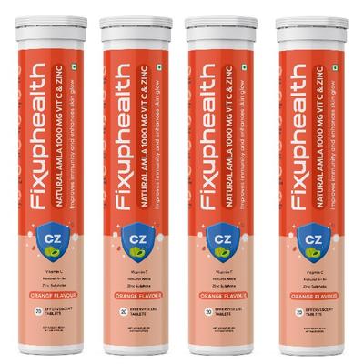 FixUpHealth Natural Amla Effervescent Tablet - Orange Flavour (Pack of 4 x 20s) 1's - Herbal Dietary Supplement