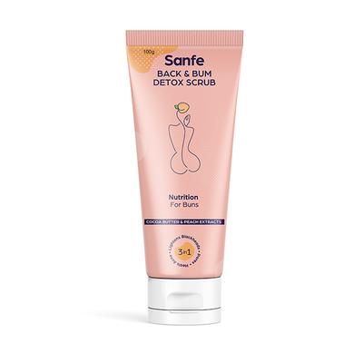 Sanfe Back & Bum Detox Scrub - Cocoa Butter & Peach Extracts 100 gm - Scrubs & Exfoliants
