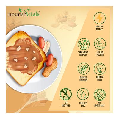 NourishVitals Protein Peanut Butter (Extra Crunchy) - Unsweetened 750 gm - Nutritional Bars