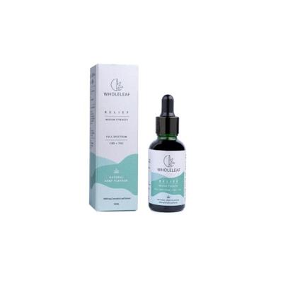 Wholeleaf Relief Medium Strength (CBD) Oil - Natural Hemp Flavour 30 ml - Pain Relief (Ayush)