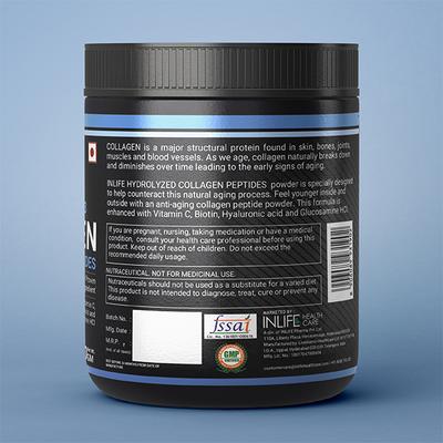 INLIFE Hydrolyzed Type 1 & 3 Collagen Peptides Powder - Blueberry Flavour 200 gm - Hair & Skin