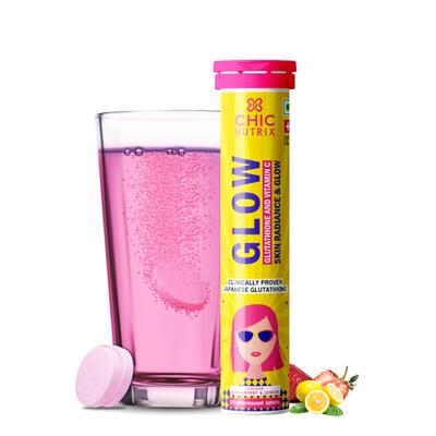 Chicnutrix Glow - Glutathione and Vitamin C Effervescent Tablet - Strawberry & Lemon Flavour 20's - Hair & Skin